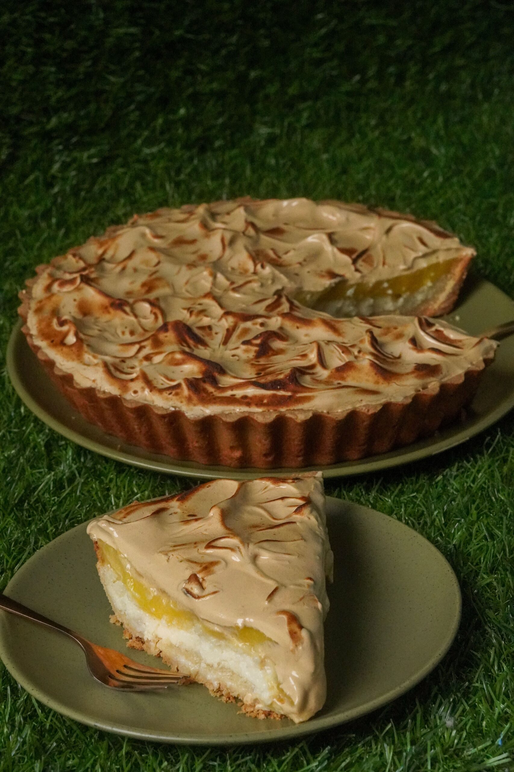 Classic French lemon meringue tart with golden toasted peaks